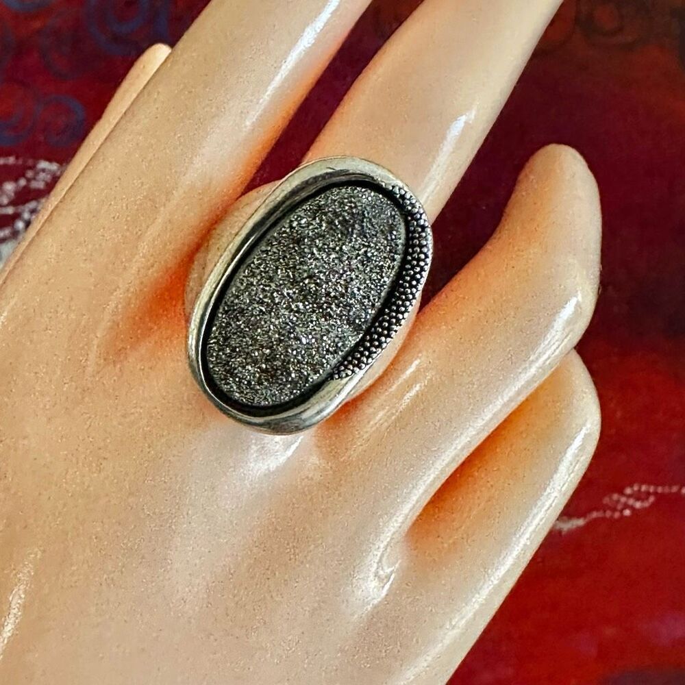 Michael Dawkins Sterling Silver Black Druzy Quartz Statement Ring